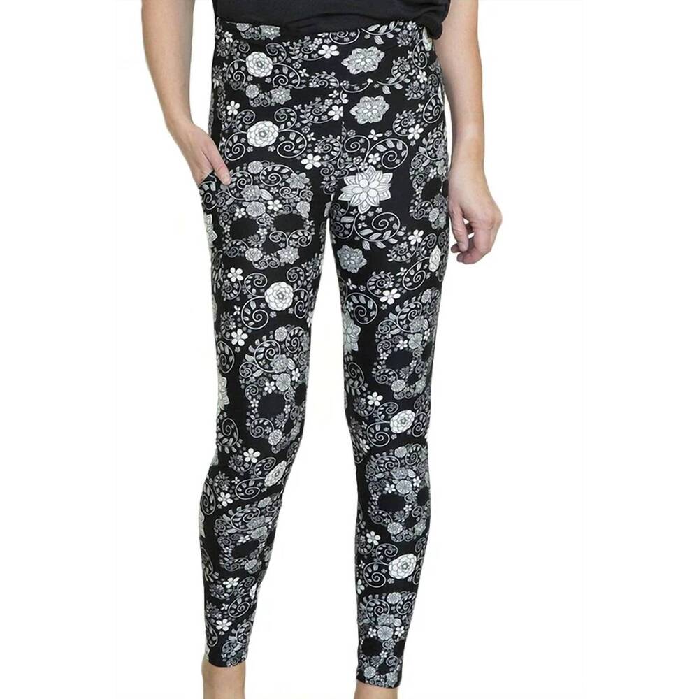 NEW BOUTIQUE ONLY skull floral print pocket leggings in black/ white